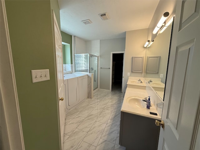 bathroom with vanity and walk in shower