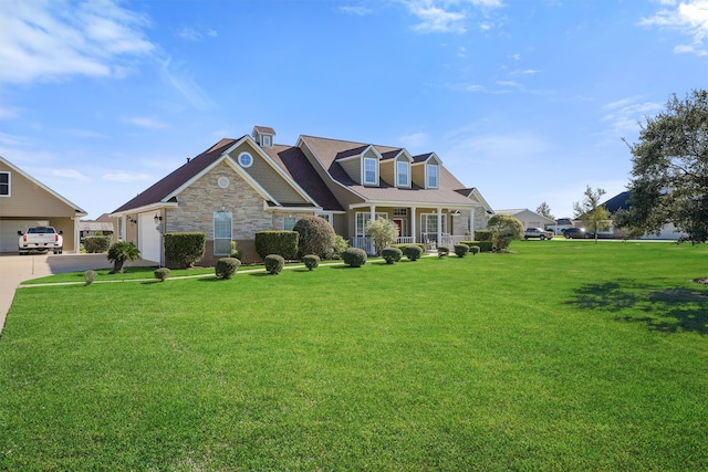 cape cod home with a porch and a front yard