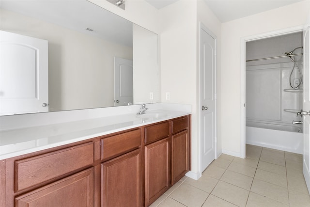 bathroom with tile patterned floors, vanity, and tub / shower combination