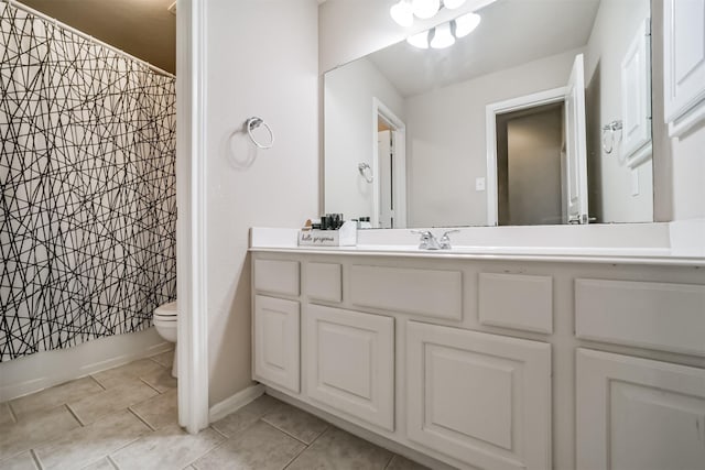 full bathroom with tile patterned flooring, vanity, toilet, and shower / tub combo