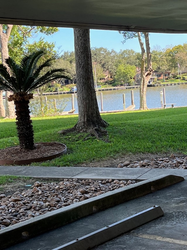 view of yard with a water view