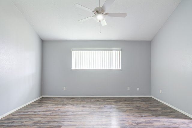 unfurnished room featuring hardwood / wood-style floors, a textured ceiling, and ceiling fan