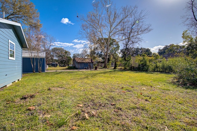 view of yard with a storage shed