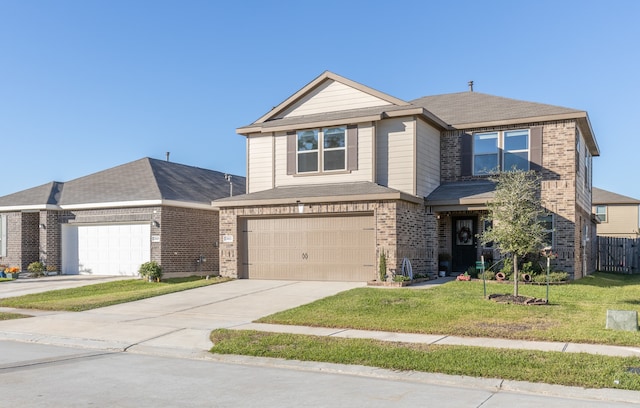 view of front of house with a garage and a front yard