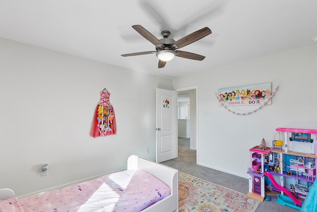 bedroom with carpet and ceiling fan