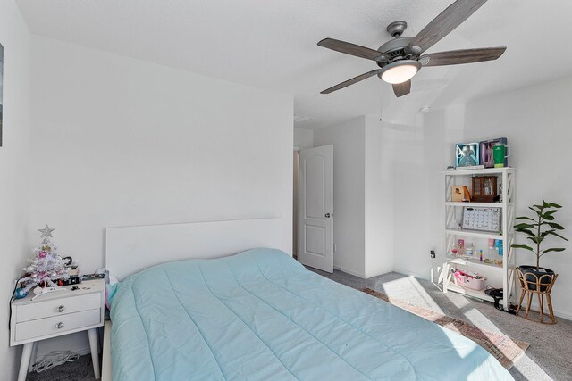 bedroom featuring carpet flooring and ceiling fan