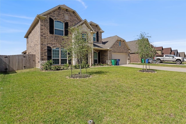 front facade featuring a front yard and a garage