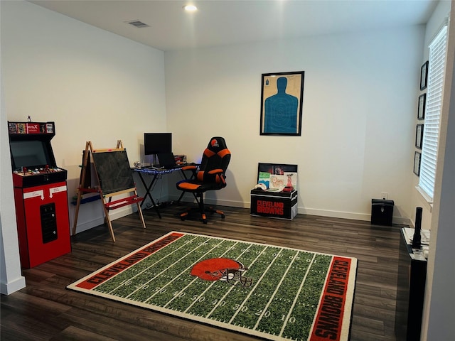 home office featuring dark hardwood / wood-style flooring