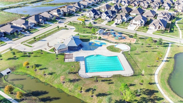 aerial view with a water view