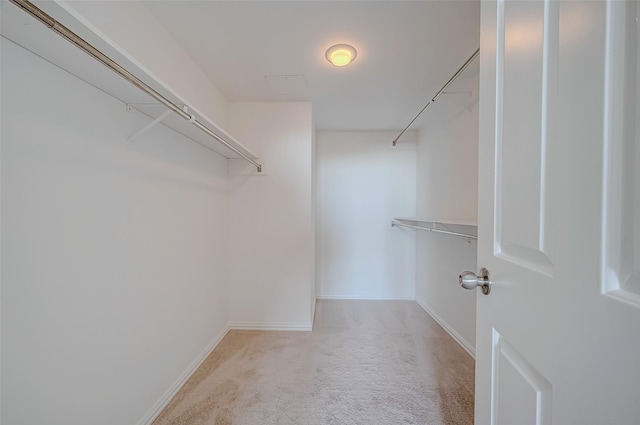 spacious closet featuring light carpet