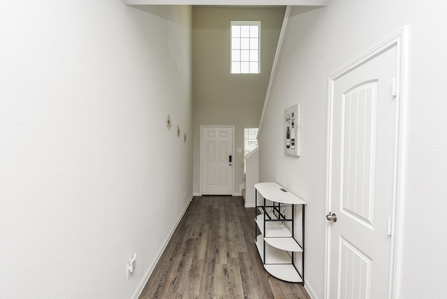 hall with dark hardwood / wood-style floors