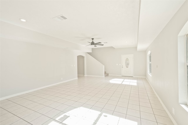 interior space featuring ceiling fan