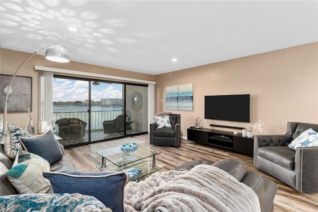 living room with hardwood / wood-style floors