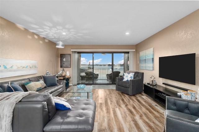 living room with light wood-type flooring