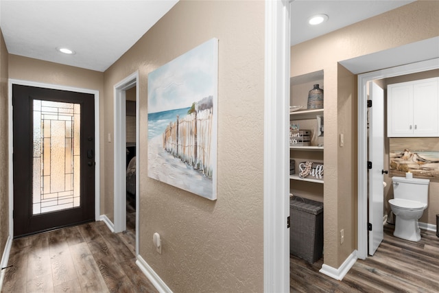 entryway with dark hardwood / wood-style flooring