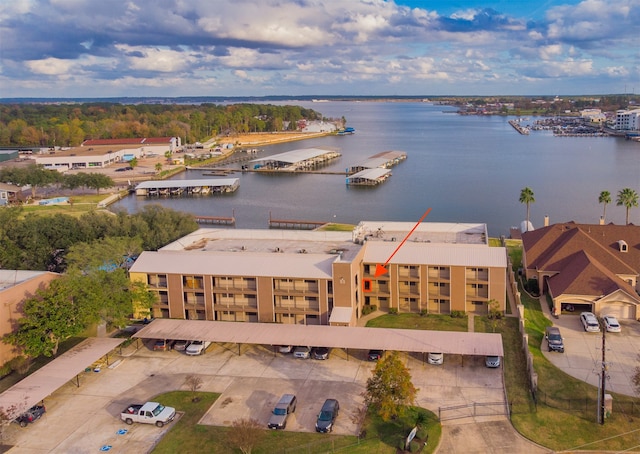 bird's eye view featuring a water view