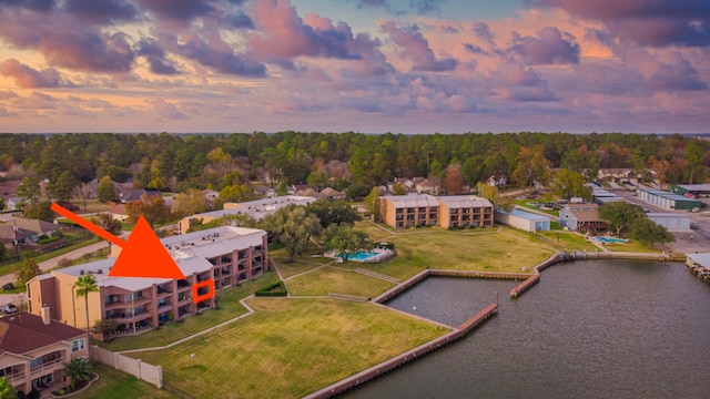 view of aerial view at dusk