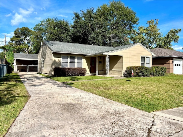 ranch-style home with a front yard