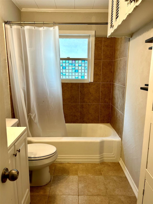 full bathroom featuring vanity, toilet, and shower / tub combo