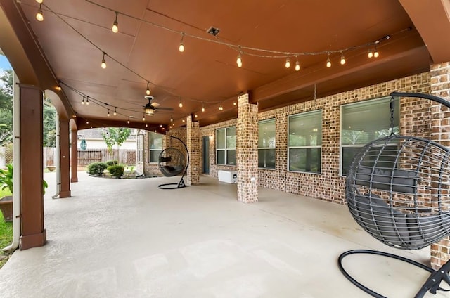 view of patio / terrace featuring ceiling fan