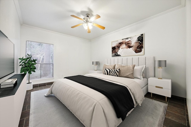 11711 Memorial Dr Unit 291, Houston, TX 77024 - bedroom with a ceiling fan, ornamental molding, and radiator heating unit