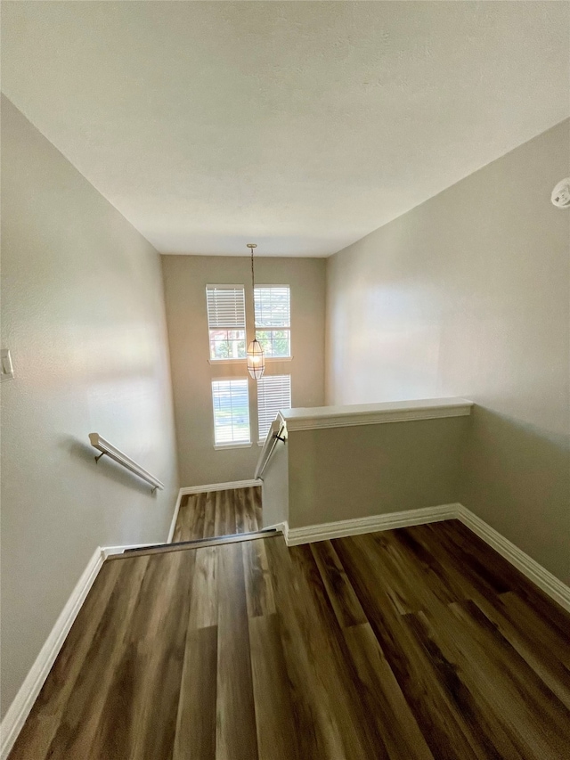 staircase with hardwood / wood-style floors