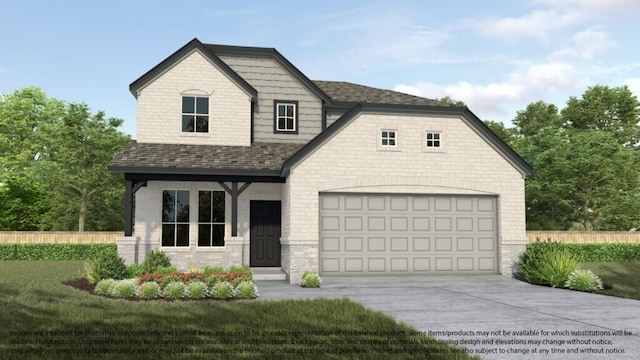 view of front facade featuring a garage and a front lawn