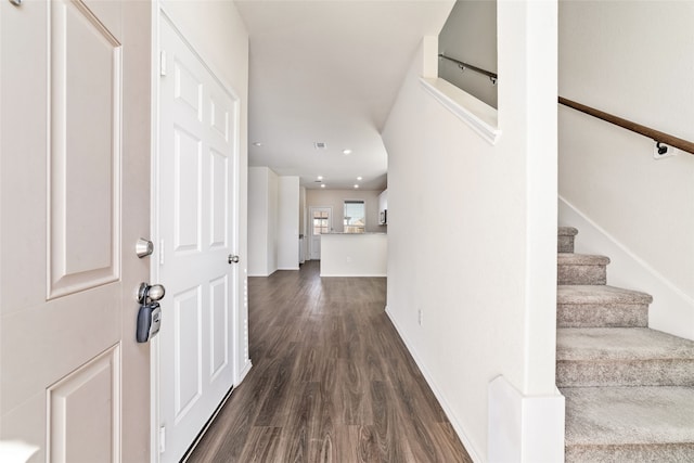 hall featuring dark hardwood / wood-style floors