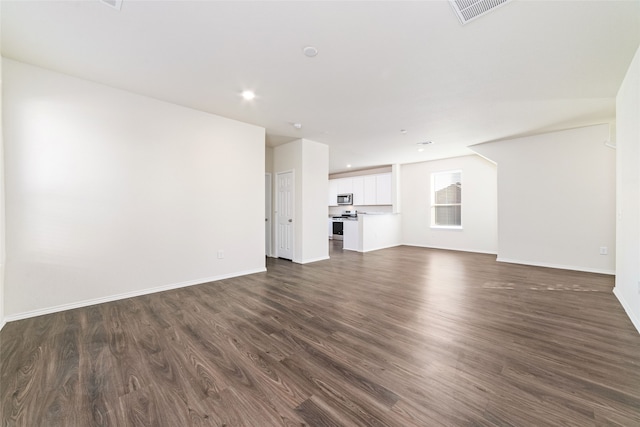 unfurnished living room with dark hardwood / wood-style floors