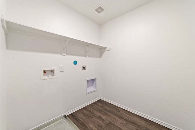 washroom with wood-type flooring, electric dryer hookup, and washer hookup