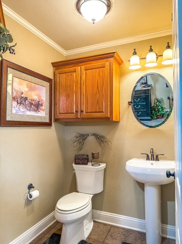 bathroom featuring toilet and crown molding