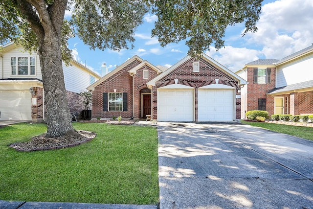 front facade featuring a garage and a front yard