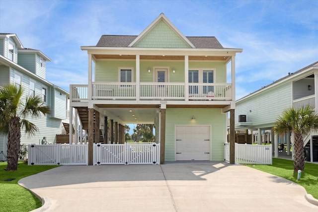 coastal home featuring covered porch, a garage, and a carport