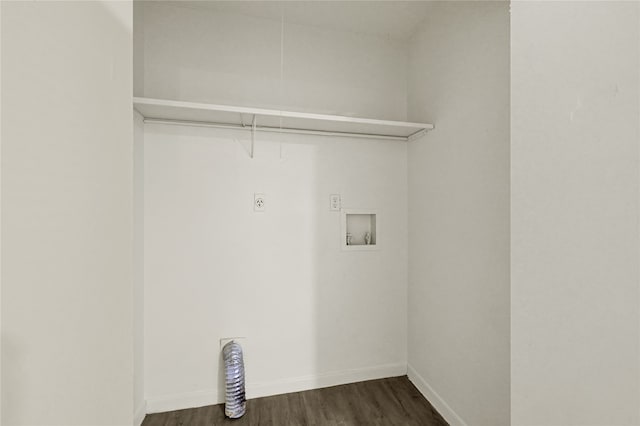 laundry room featuring hookup for an electric dryer, dark hardwood / wood-style floors, and washer hookup