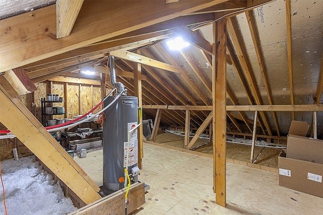 unfinished attic with gas water heater