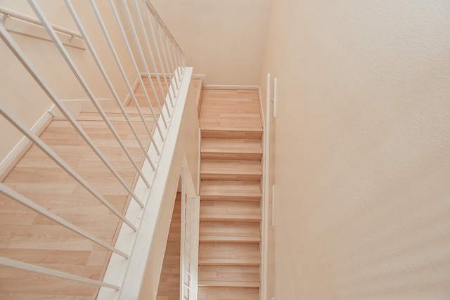 staircase featuring wood-type flooring