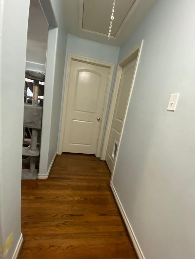 corridor featuring dark hardwood / wood-style floors