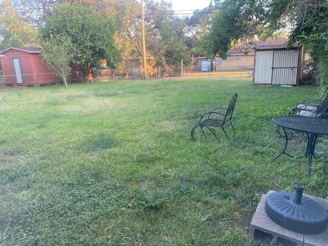 view of yard with a storage shed