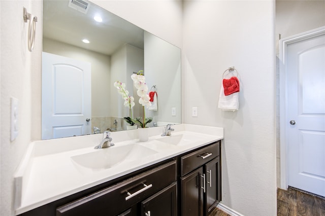 bathroom featuring hardwood / wood-style flooring and vanity