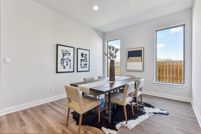 dining room with a wealth of natural light and light wood-type flooring