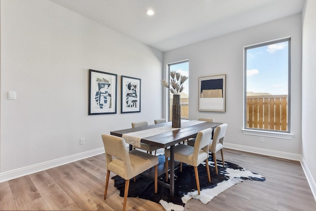 dining area featuring wood finished floors, baseboards, and a healthy amount of sunlight