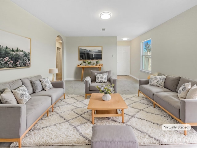 living room with carpet floors