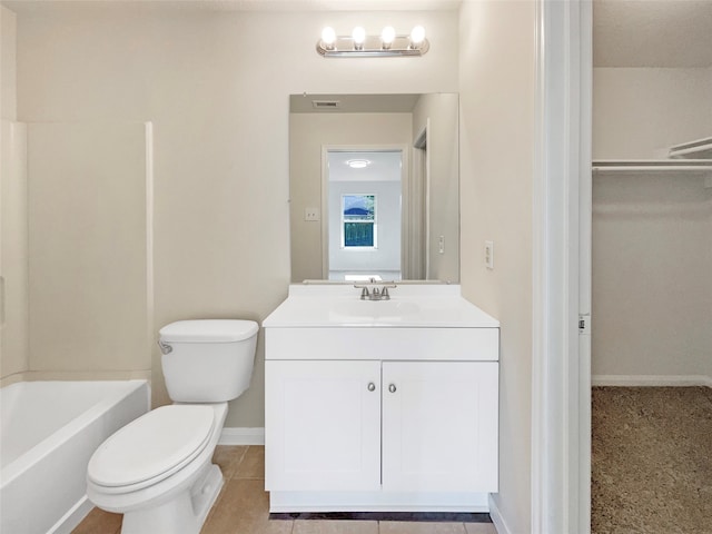 full bathroom with tile patterned floors, vanity, shower / bath combination, and toilet