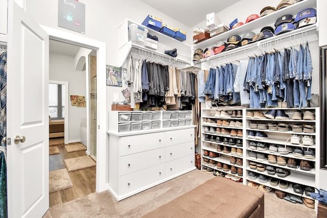 spacious closet with hardwood / wood-style flooring