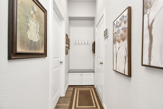 hallway with dark wood-type flooring