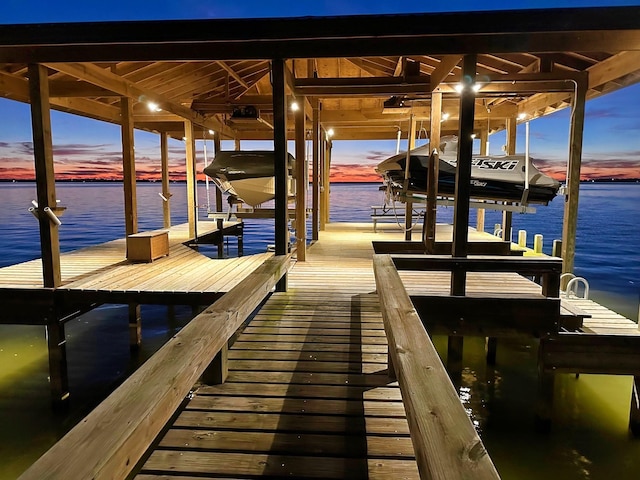 dock area with a water view