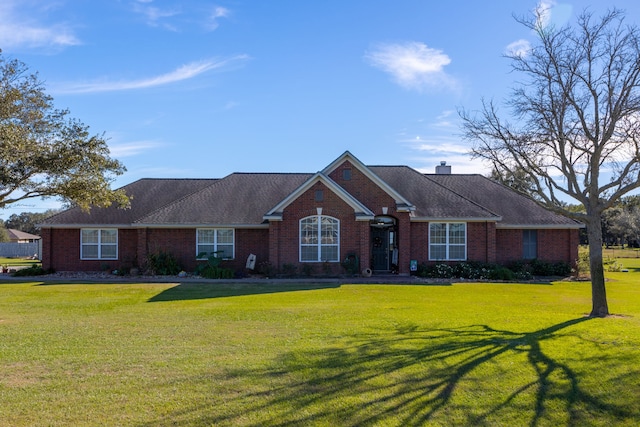 ranch-style house with a front lawn