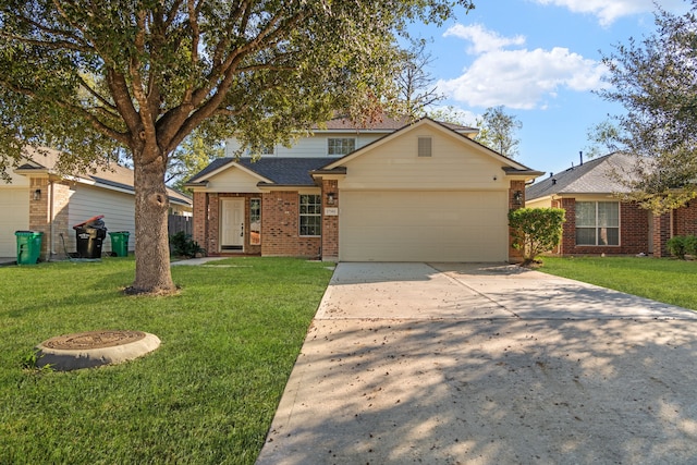 view of front property with a garage and a front lawn