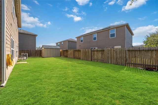 view of yard with a storage unit