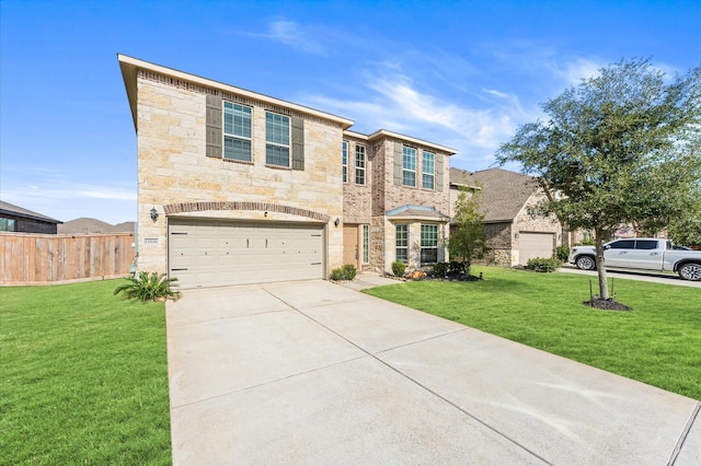 view of front of house with a front lawn and a garage